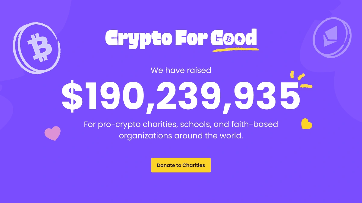 Crypto for Good | Landscape Fundraising Design by Jaime Sosa Landscape fundraising update designed by Jaime Sosa for Crypto for Good, using centered typography, a donation total, and the campaign’s purple graphic identity.